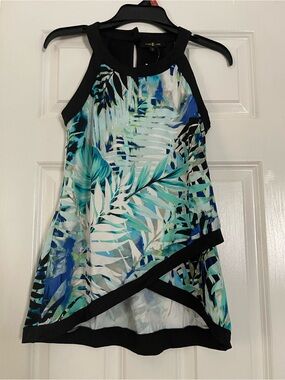 TimeLine Blue Tropical Halter Print Top